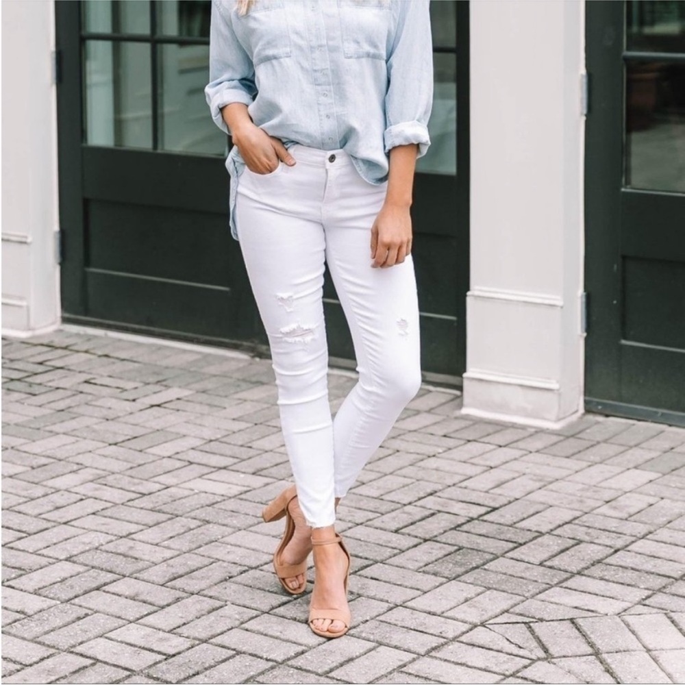 Pistola High Rise White Skinny Jeans Distressed Destruction Size 30 x 27 Stretch